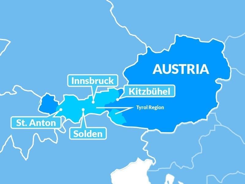 kaart van die kaart van tirol streek oostenryk