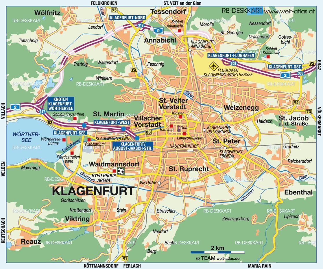 kaart van klagenfurt, oostenryk