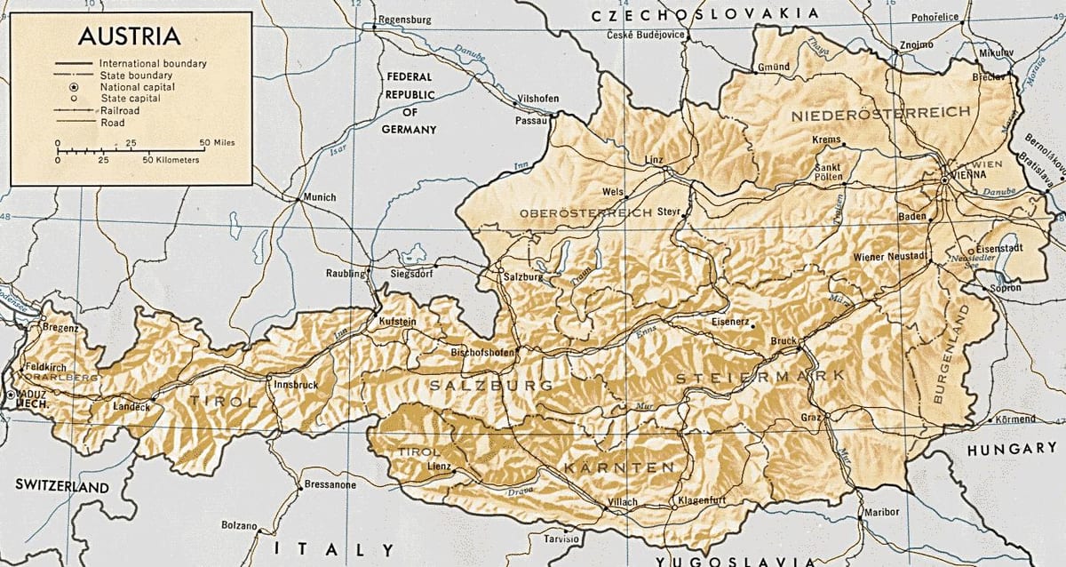 oostenryk geografiese kaart