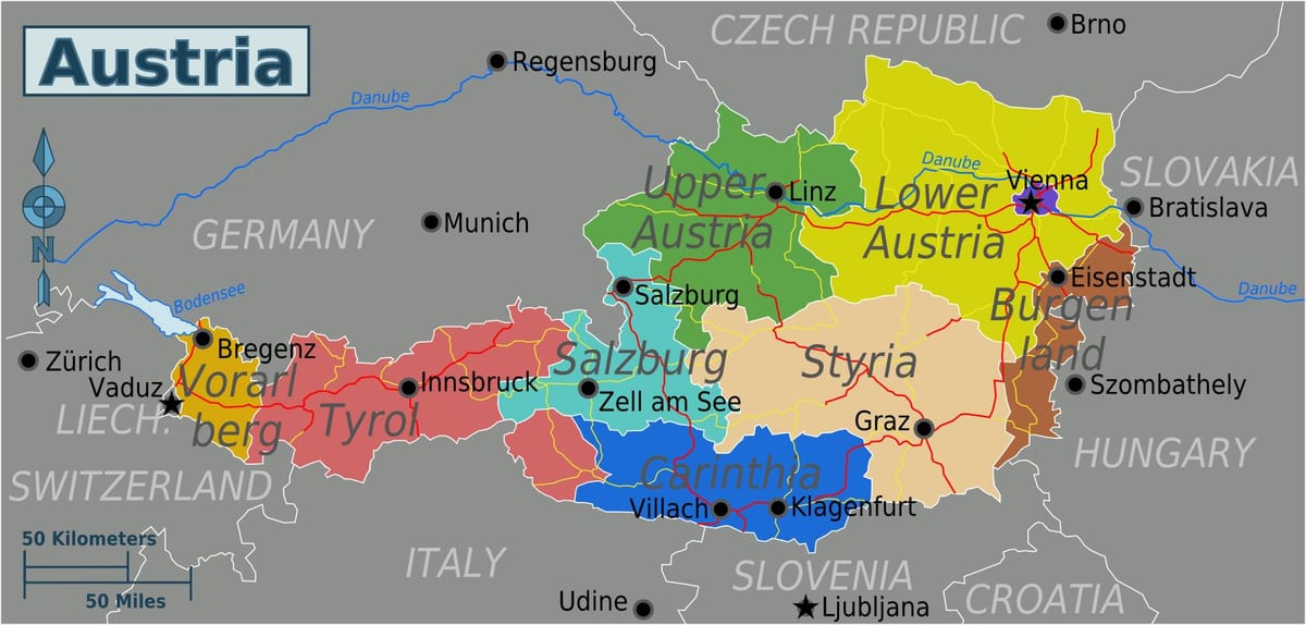 oostenrykse provinsies kaart