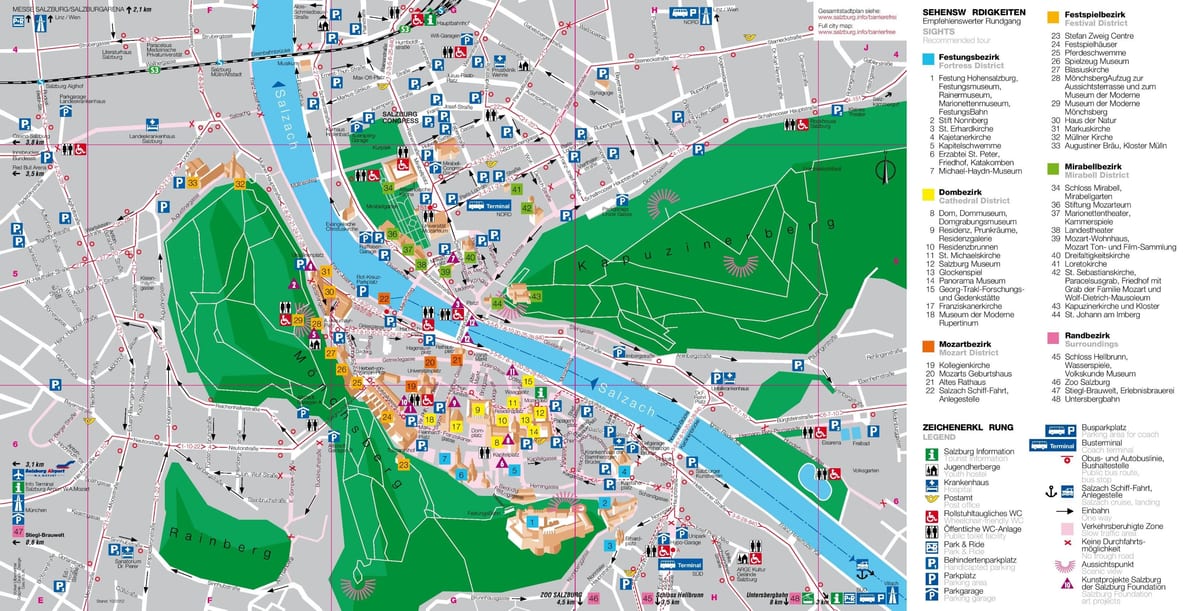 kaart van die toeriste kaart van salzburg, oostenryk