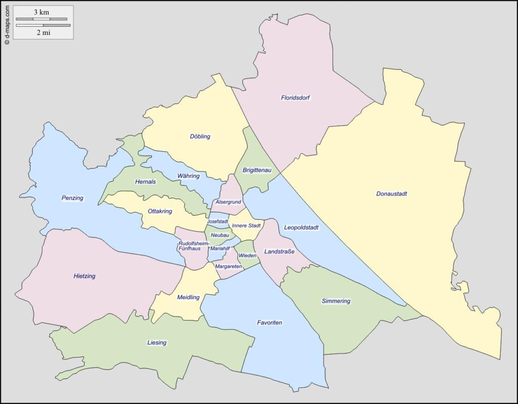 kaart van wene oostenryk-distrik